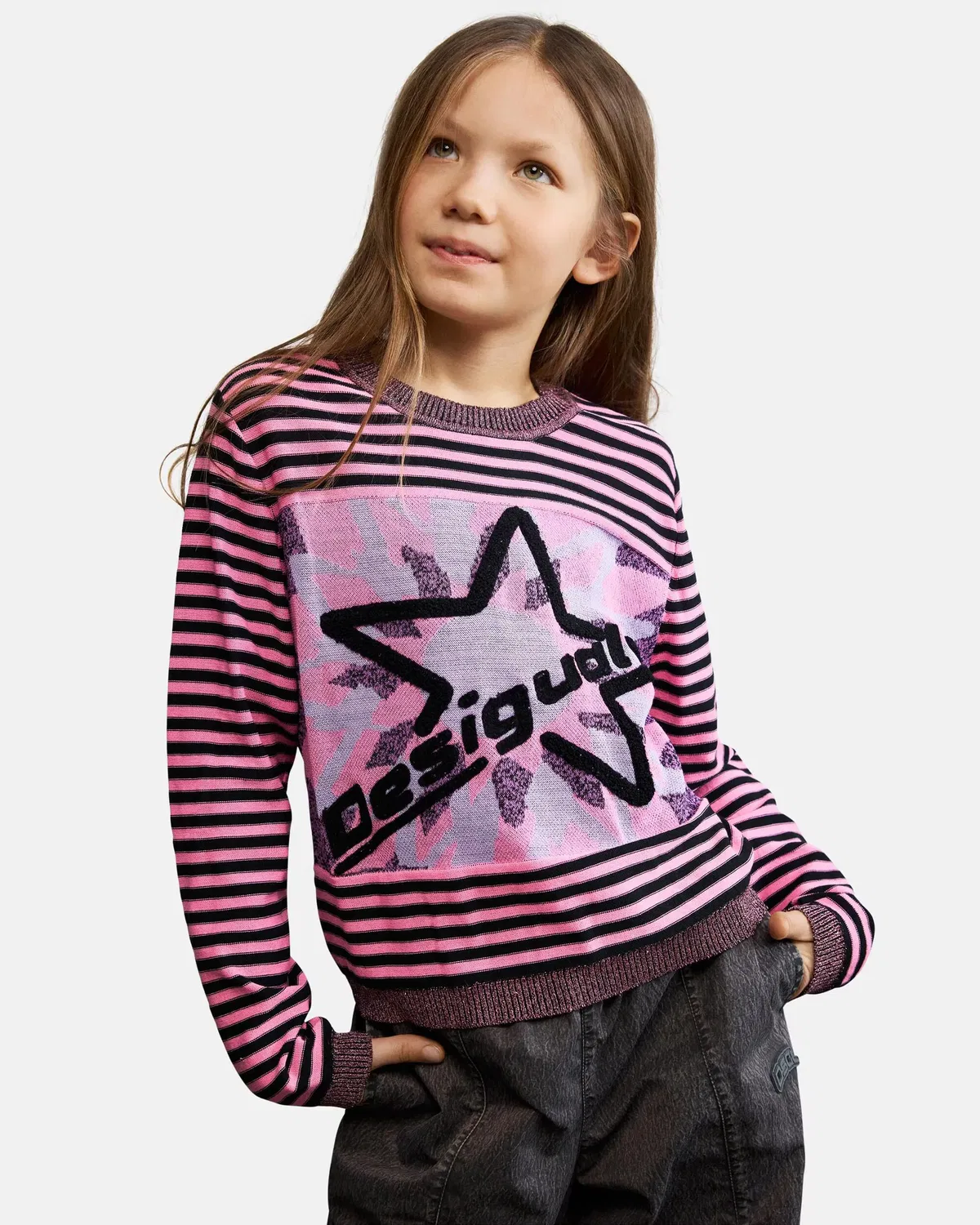 Детский джемпер для девочек с принтом Desigual, Rosa — фото 3
