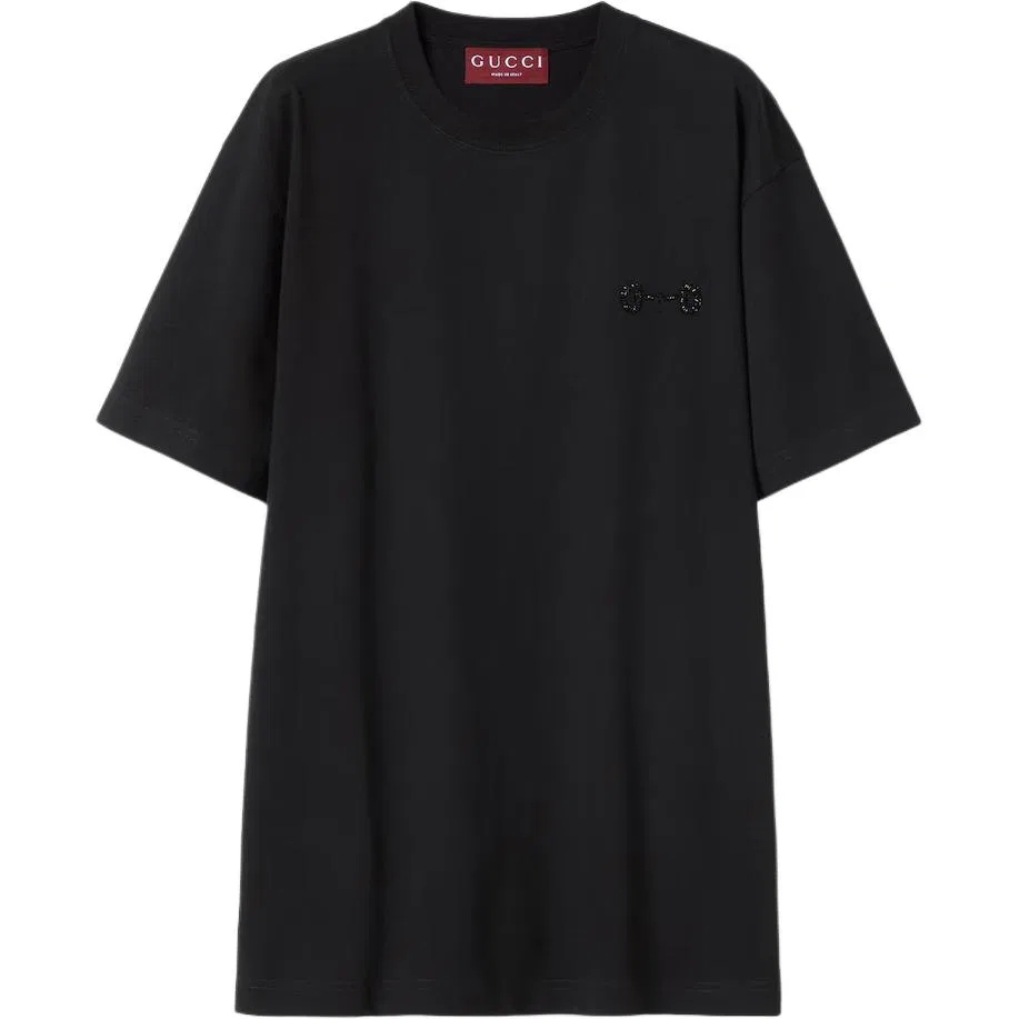 Женская футболка с вышивкой из хлопкового джерси GUCCI, Black