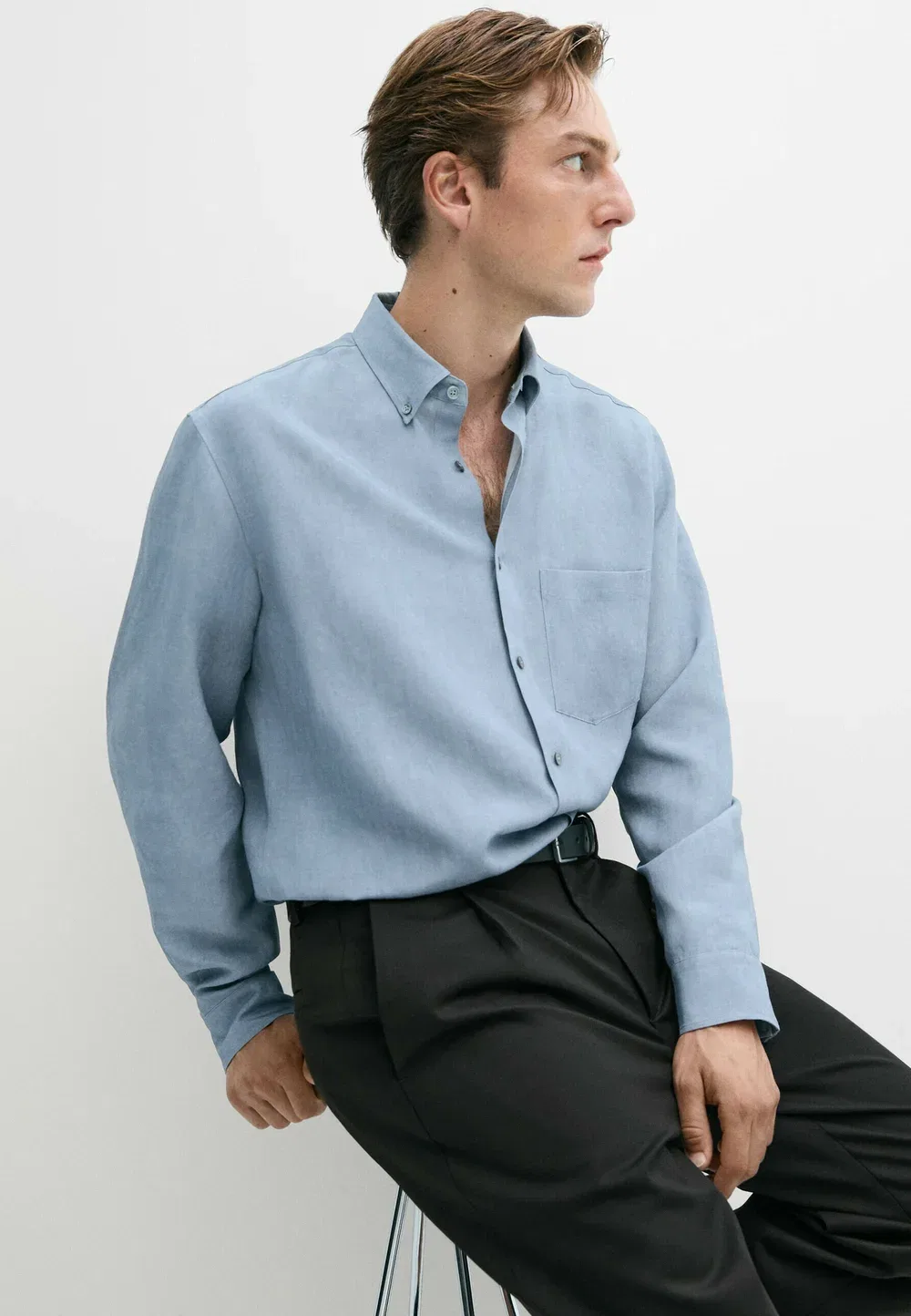 Рубашка свободного кроя стандартного кроя - рубашка Massimo Dutti, Dark Blue — фото 4