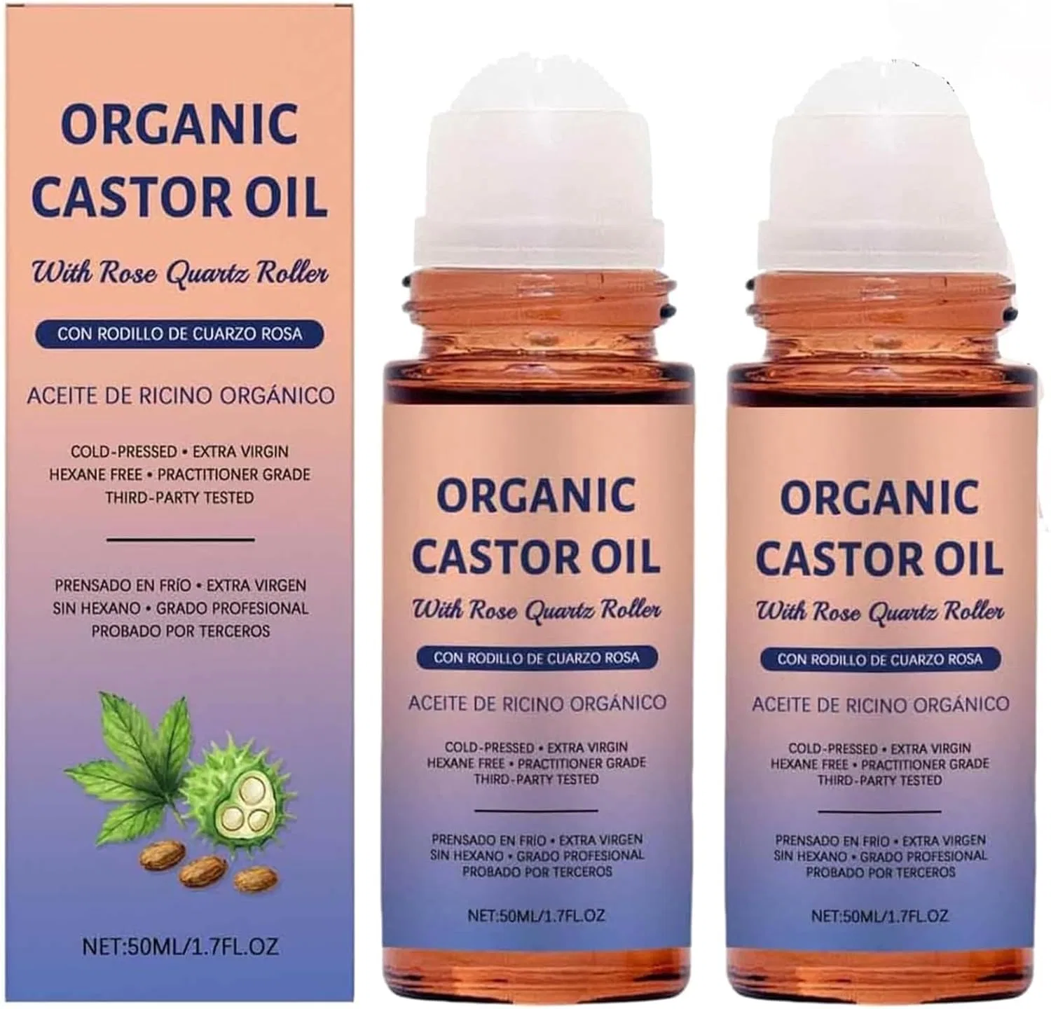Масло для лица и тела Organic Castor Oil с роликом из розового кварца, 50 мл, ERISAMO