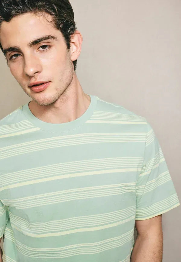 Футболка с принтом хлопковая Regular fit - horizontal striped edit t-shirt, Next, green, зеленый — фото 3