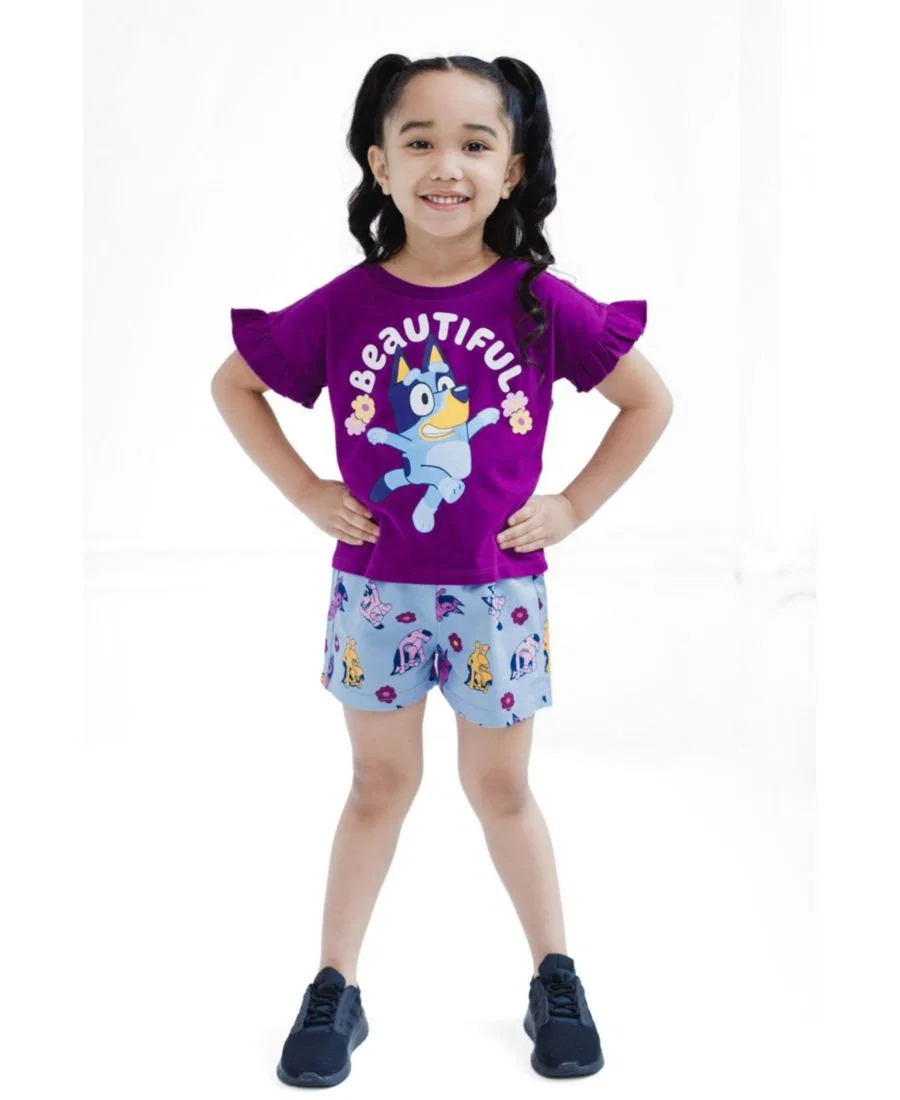 Комплект из футболки и шорт с принтом Bluey Bluey, Purple Bluey Bingo — фото 2