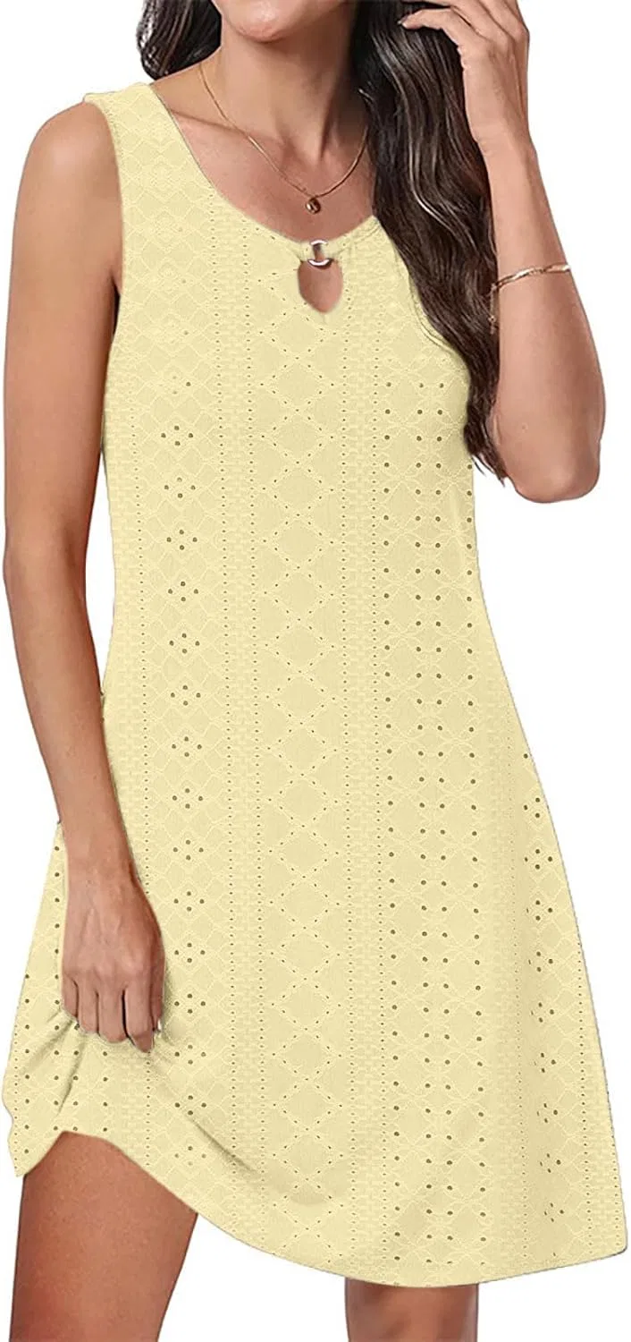 Женское летнее платье с вышивкой и прорезями Sleeveless Mini, Yellow — фото 2