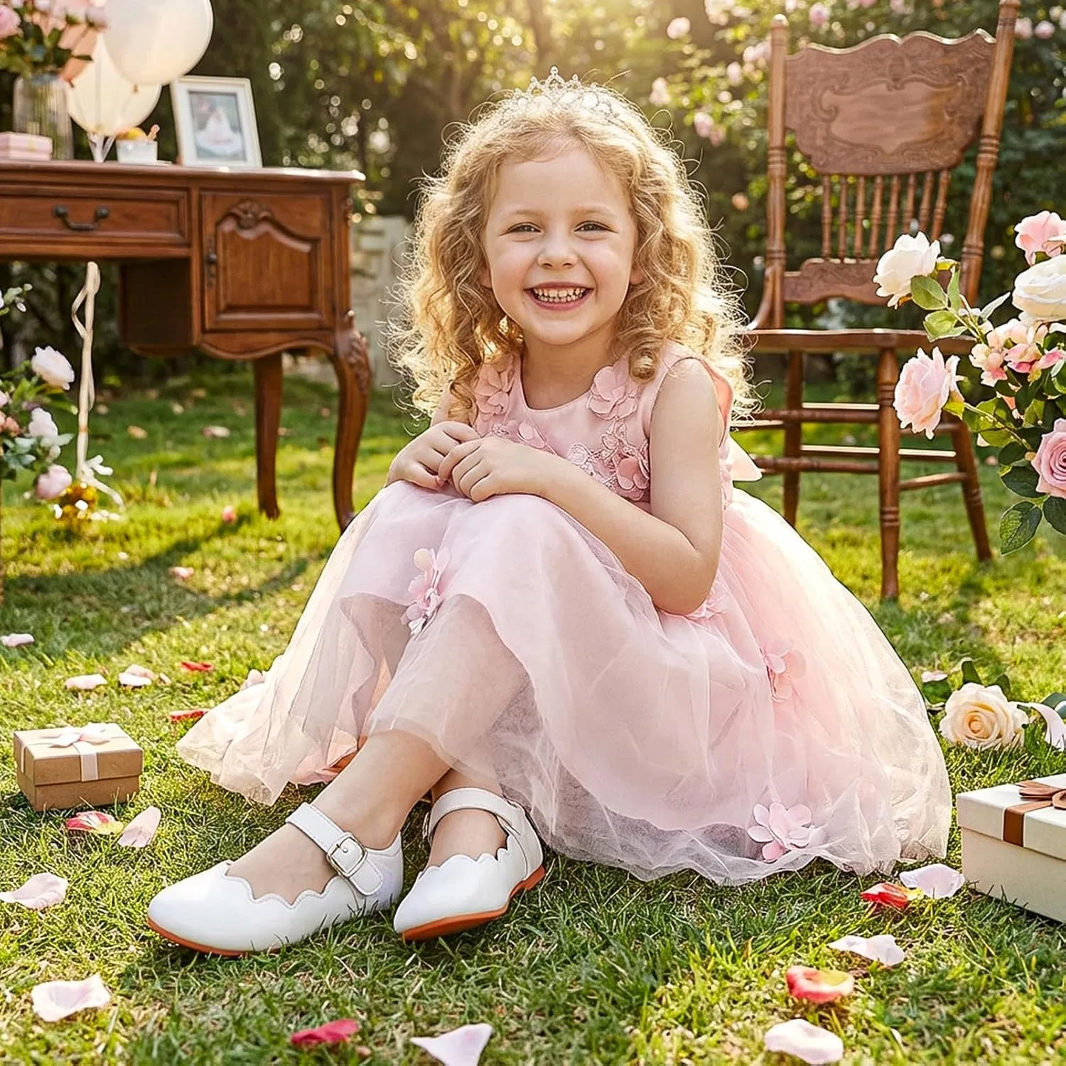 Детские балетки Мэри Джейн для девочек Flower Girl Dress Shoes KDVOG, White — фото 2