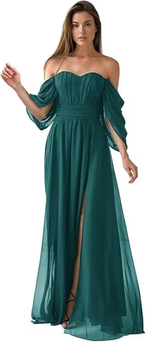 Женское вечернее платье с воротником-хомутом и разрезом A-Line, Peacock Blue