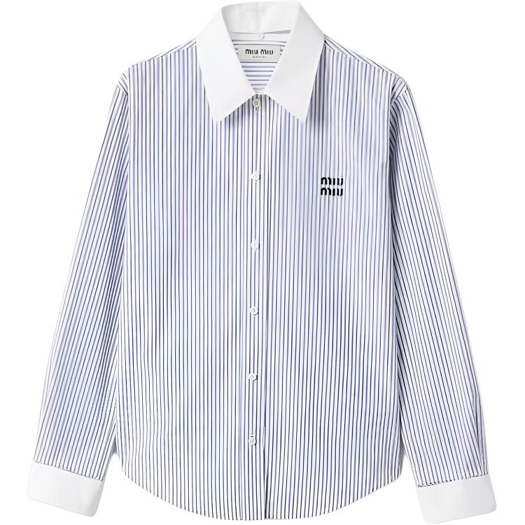 

Рубашка с вышитым полосатым логотипом MIU MIU, синий белый