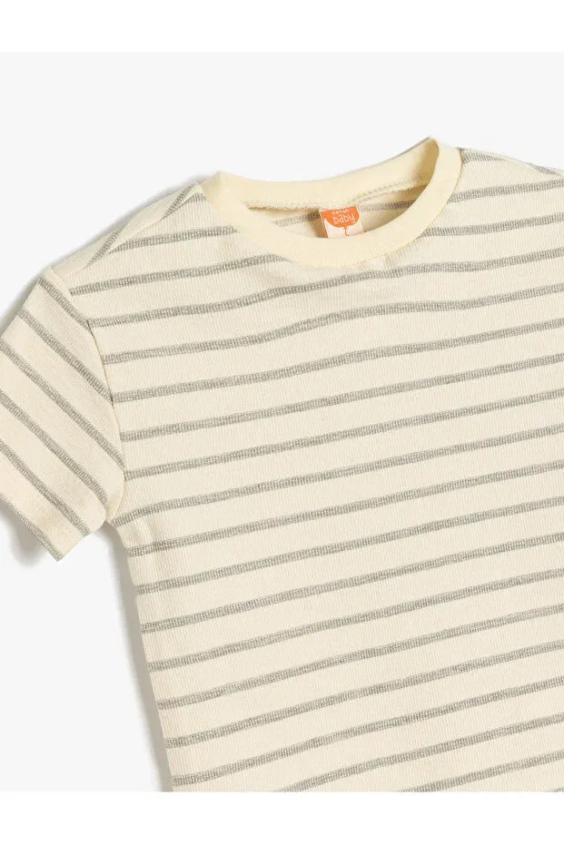 Детская футболка для мальчиков с полоской Koton, Ecru Striped — фото 3