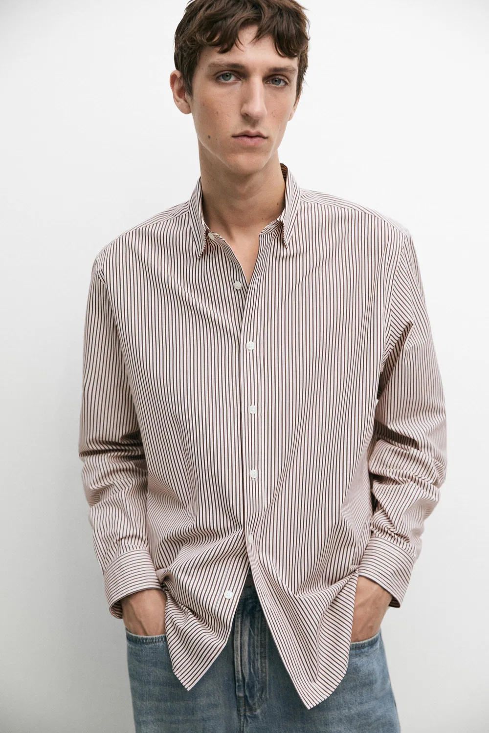 Рубашка Massimo Dutti, полосатая из хлопка, зеленый — фото 2