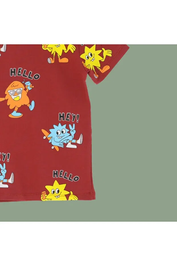 Детская футболка для девочек с принтом Hello Hey Cute Colorful Cheerful Printed Tshirt Seasonal Cotton Nr Narrengi, Red — фото 2
