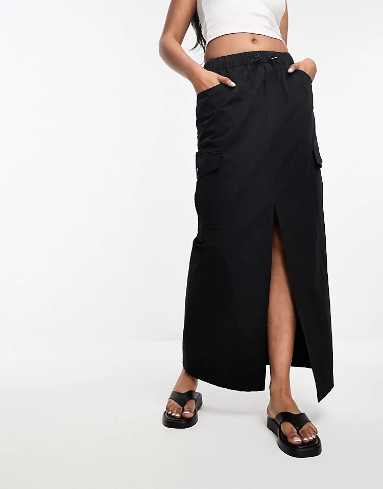 

Черная юбка макси карго с карманами Miss Selfridge, черный