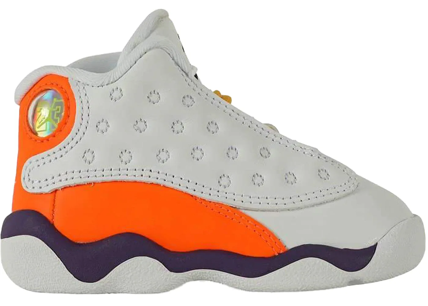 Детские кроссовки Lifestyle с принтом Jordan 13 Retro Jordan, White/Black-Court Purple-Total Orange-Pine Green