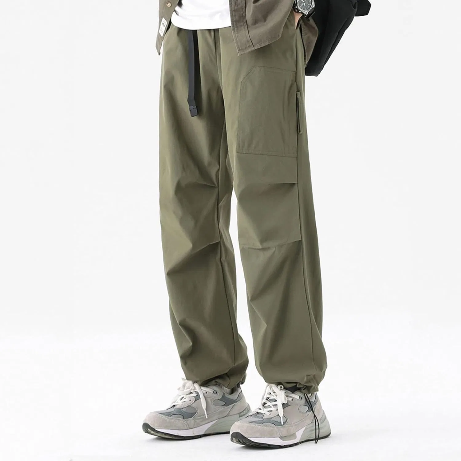 Мужские свободные брюки карго с эластичным поясом, Multi-Pockets, армейский зелёный — фото 4