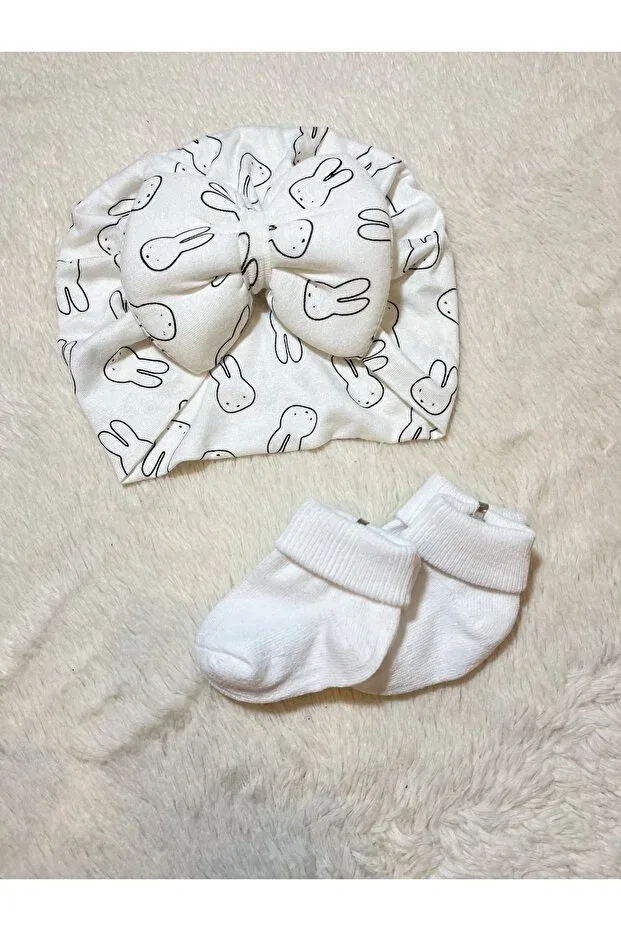Детский комплект носков и шапочки с принтом Masalbaby, White