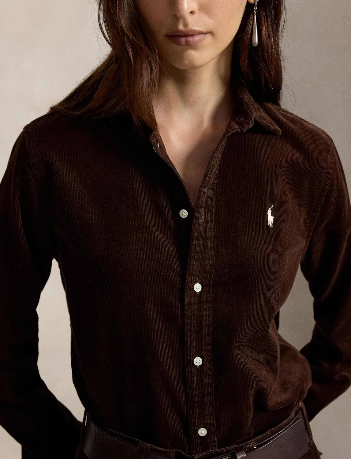 Рубашка из вельвета в рубчик с длинным рукавом Polo Ralph Lauren, Marrone — фото 4