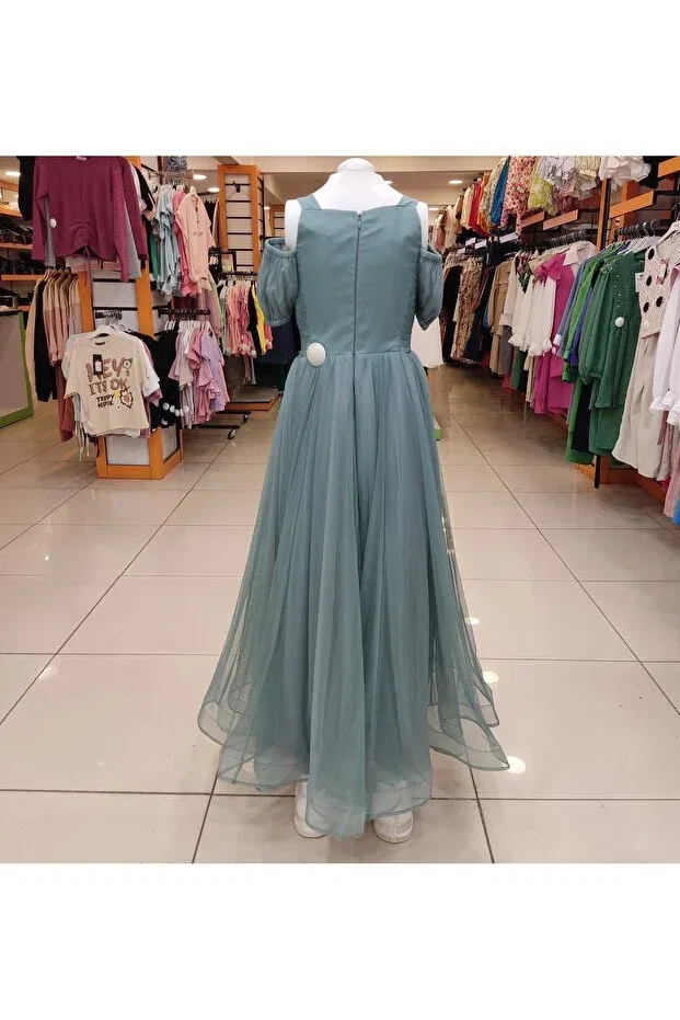 Детское платье для девочек с коротким рукавом Yonca Çocuk, Mint Green — фото 2