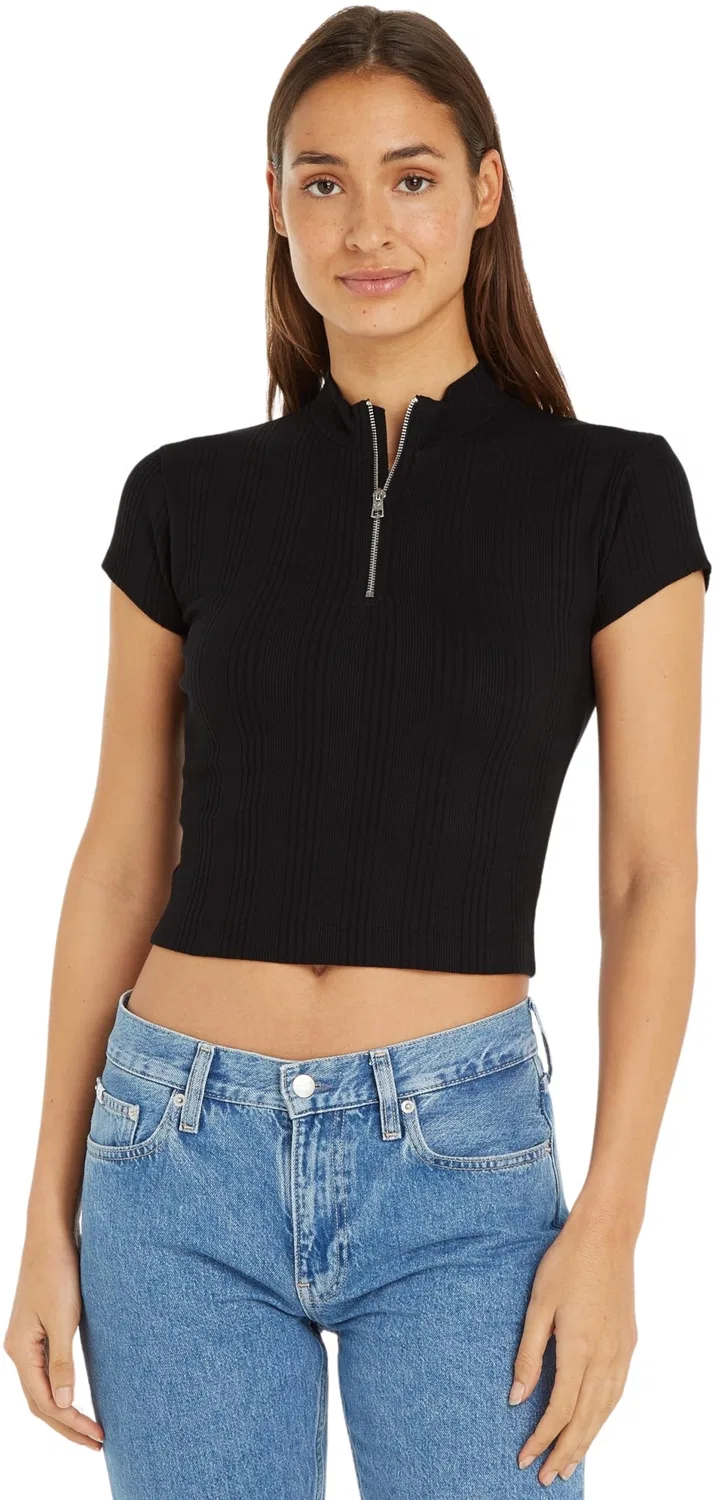 Женский топ с длинным рукавом Variegated Rib Half Zip Calvin Klein, Black