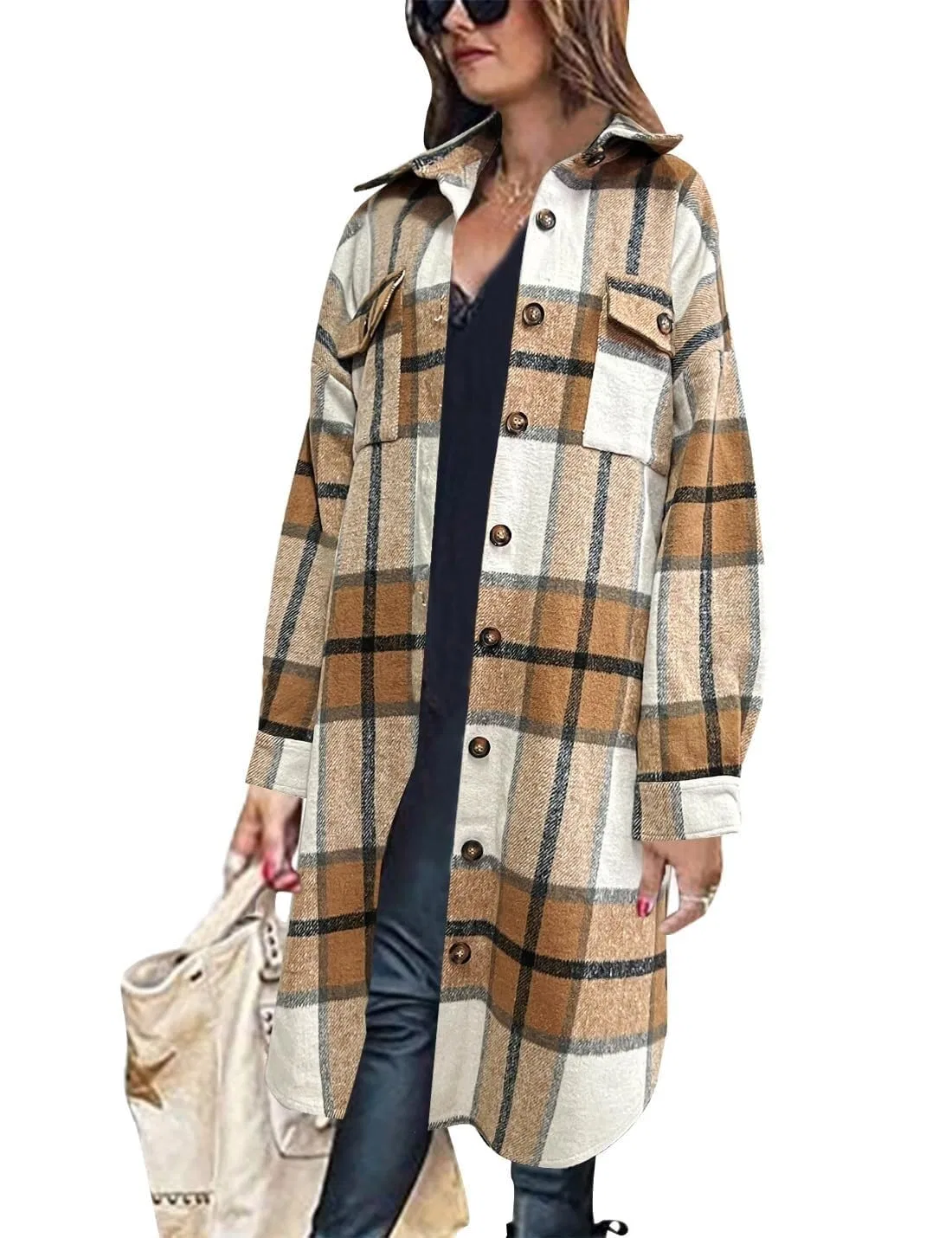Женская куртка-рубашка с принтом в клетку Womens-Shacket-Vintage Retrò, Khaki
