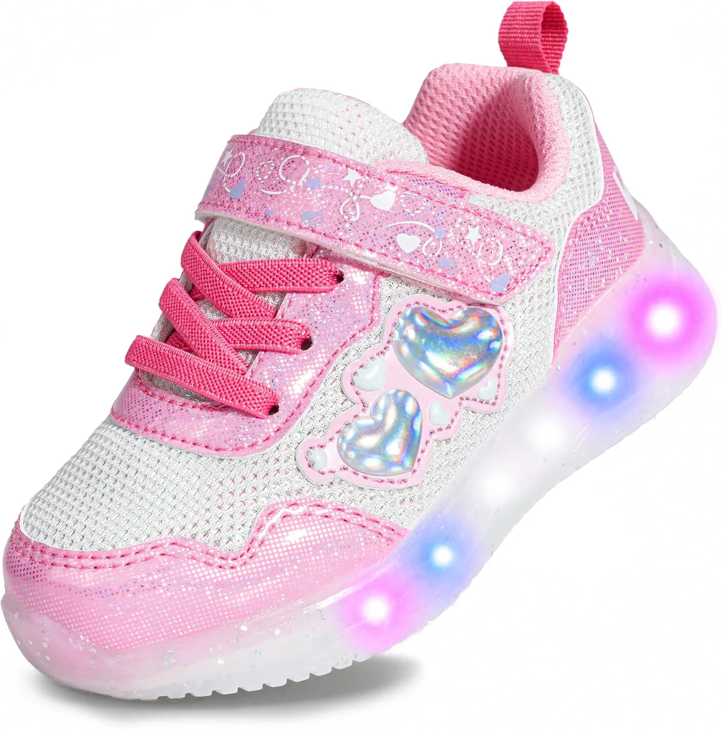 Детские кроссовки для девочек со светящейся подошвой YESKIS, Heart White Mangenta Light Up Sneakers