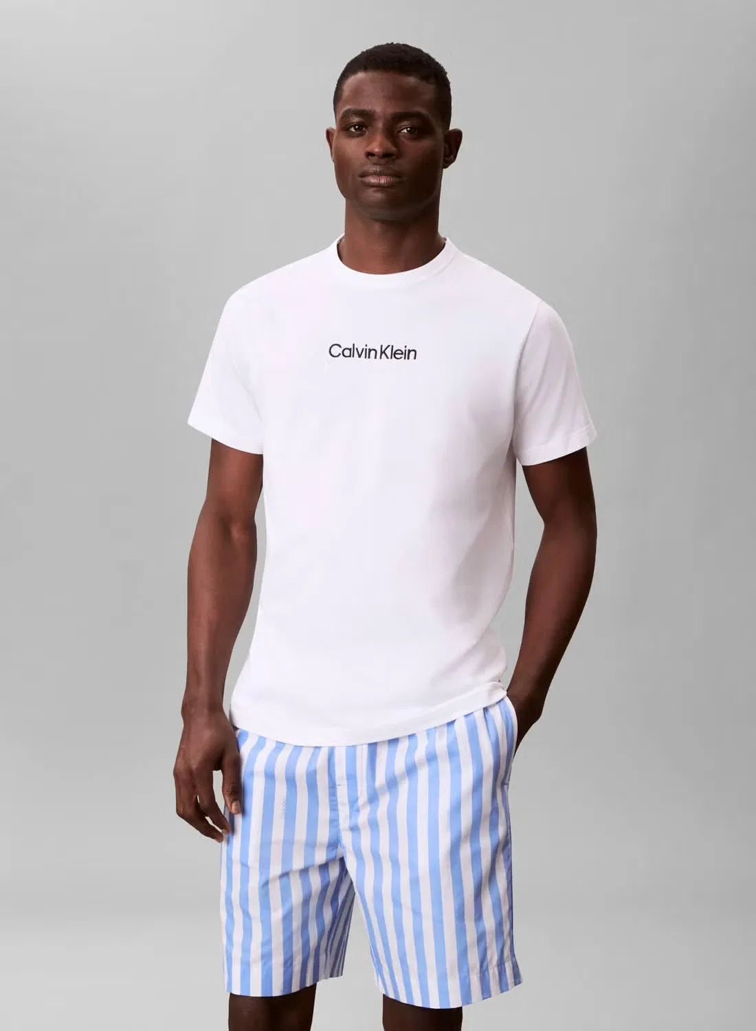 Комплект пижамный с шортами, хлопковый, Calvin Klein, белый — фото 2