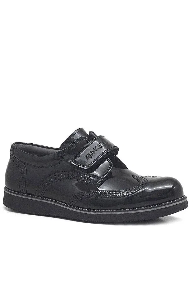 Мальчиковые классические туфли из искусственной кожи Hidra black patent leather velcro boys' classic shoes Rakerplus, Черный — фото 2
