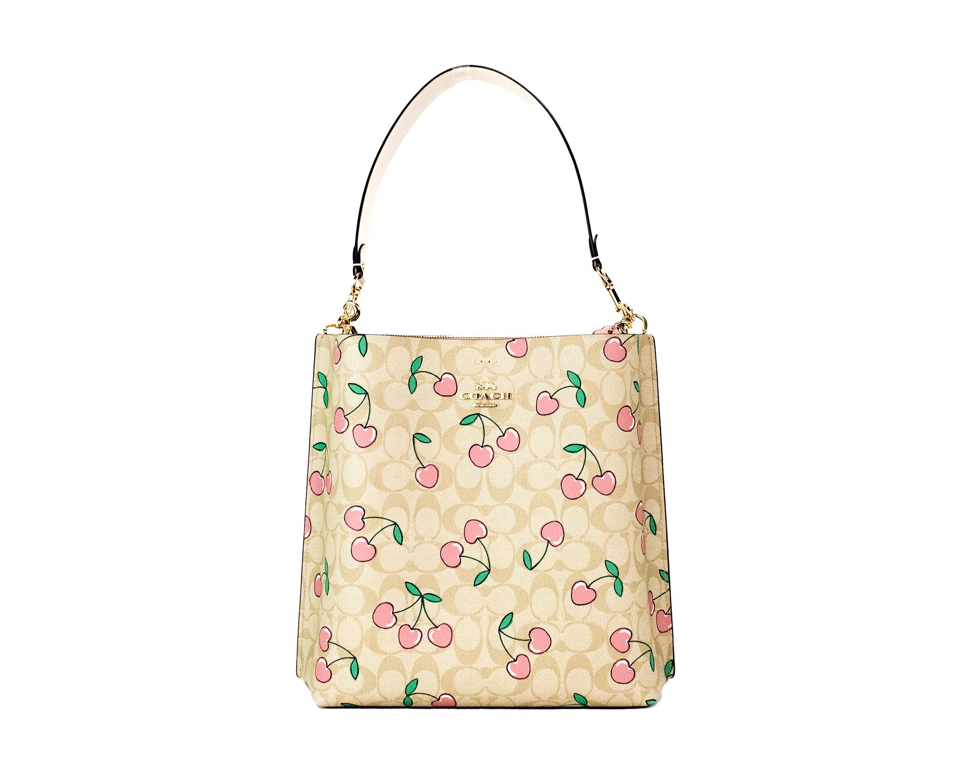 

Сумка-ведро Mollie Heart Cherry Print Signature из холщовой ткани с покрытием Coach