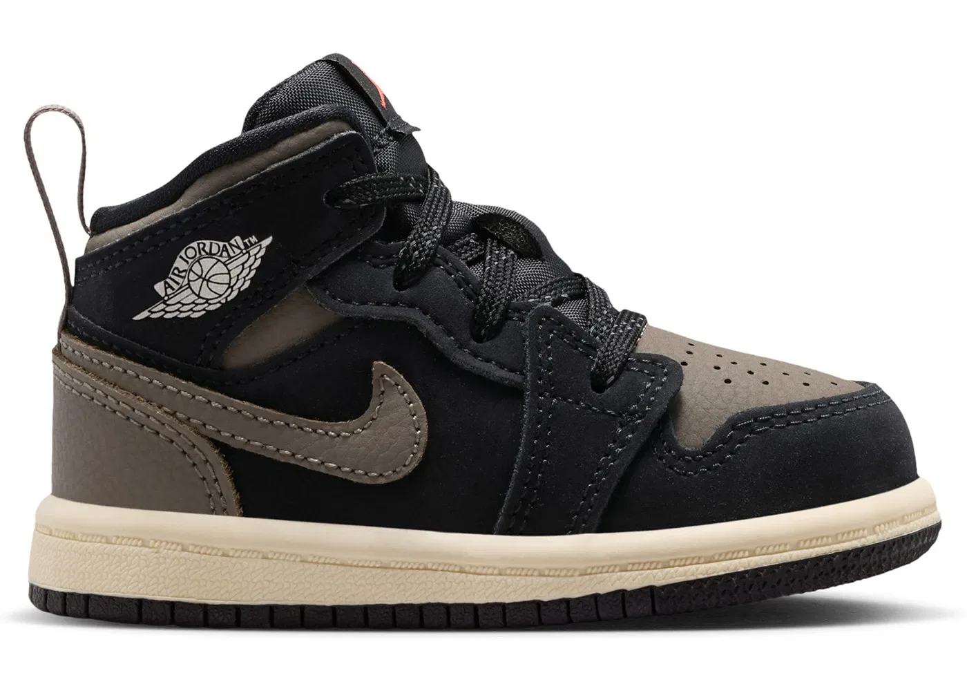 Детские кроссовки Lifestyle с высоким берцем Jordan 1 Mid SE Jordan, Black/Light Wild Mango/Muslin/Olive Grey