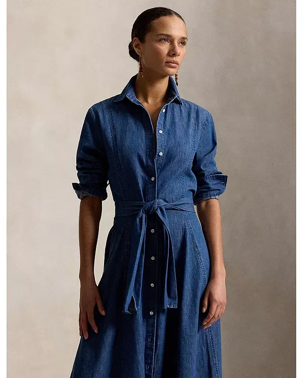 Женское платье-рубашка с завязками на талии Chambray Tie Waist Shirtdress Ralph Lauren, синий — фото 2
