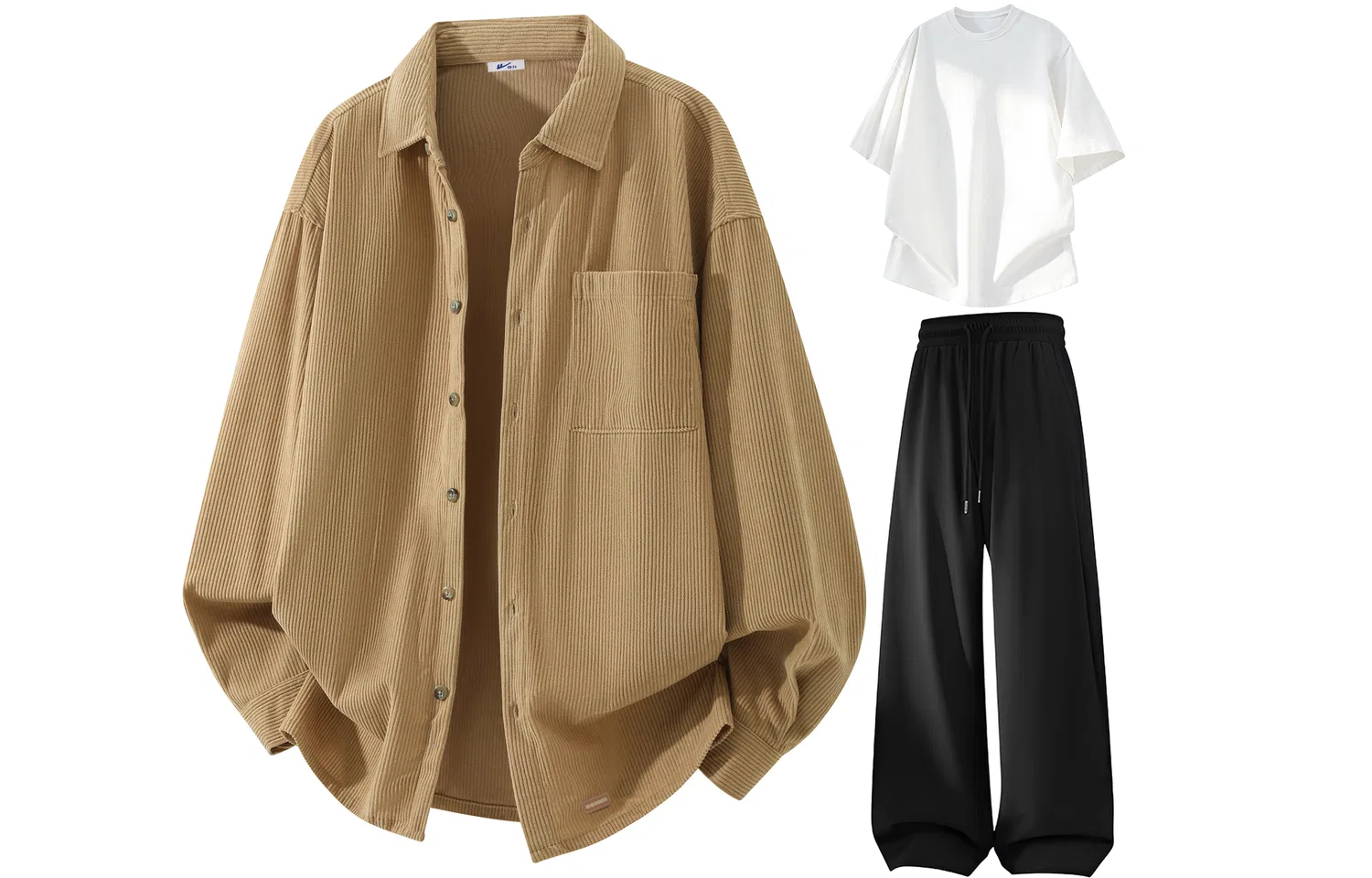 Детский спортивный комплект с отложным воротником Khaki+White T-Shirt+Black Pants WARRIOR