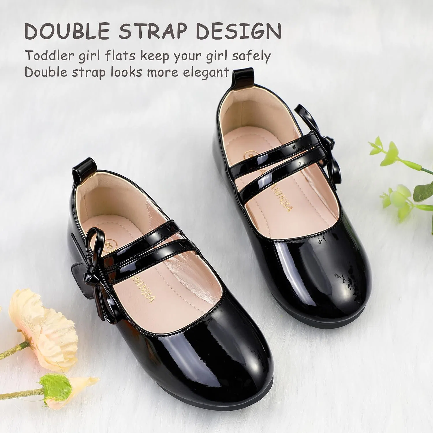 Детские балетки для девочек Mary Jane PANDANINJIA, Black Patent — фото 4