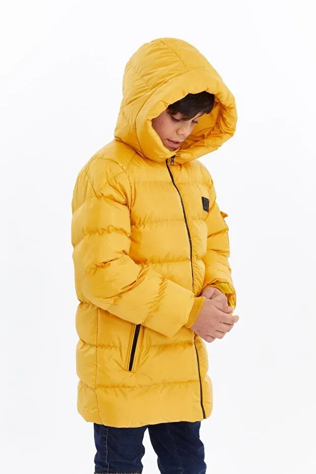 Детский пуховик для девочек с капюшоном Benitto Kids, Yellow — фото 4