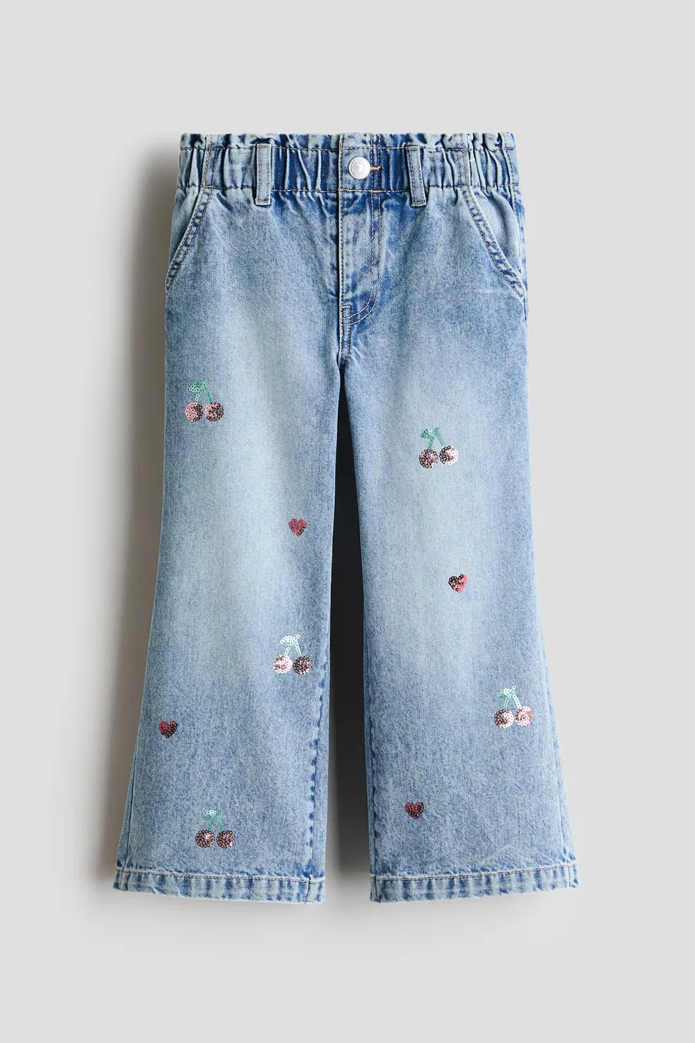 Джинсы с широкими штанинами и поясом-кулиской H&M, Hellblau/Kirschen