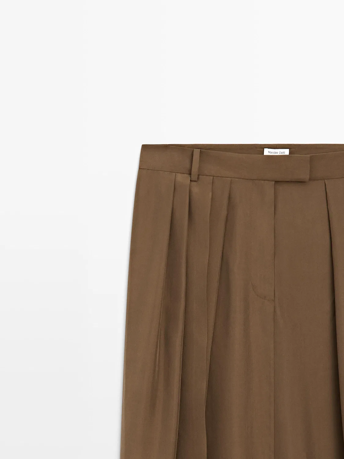 Юбка миди из 100% шелка со сборками - studio Massimo Dutti, Caramel — фото 2