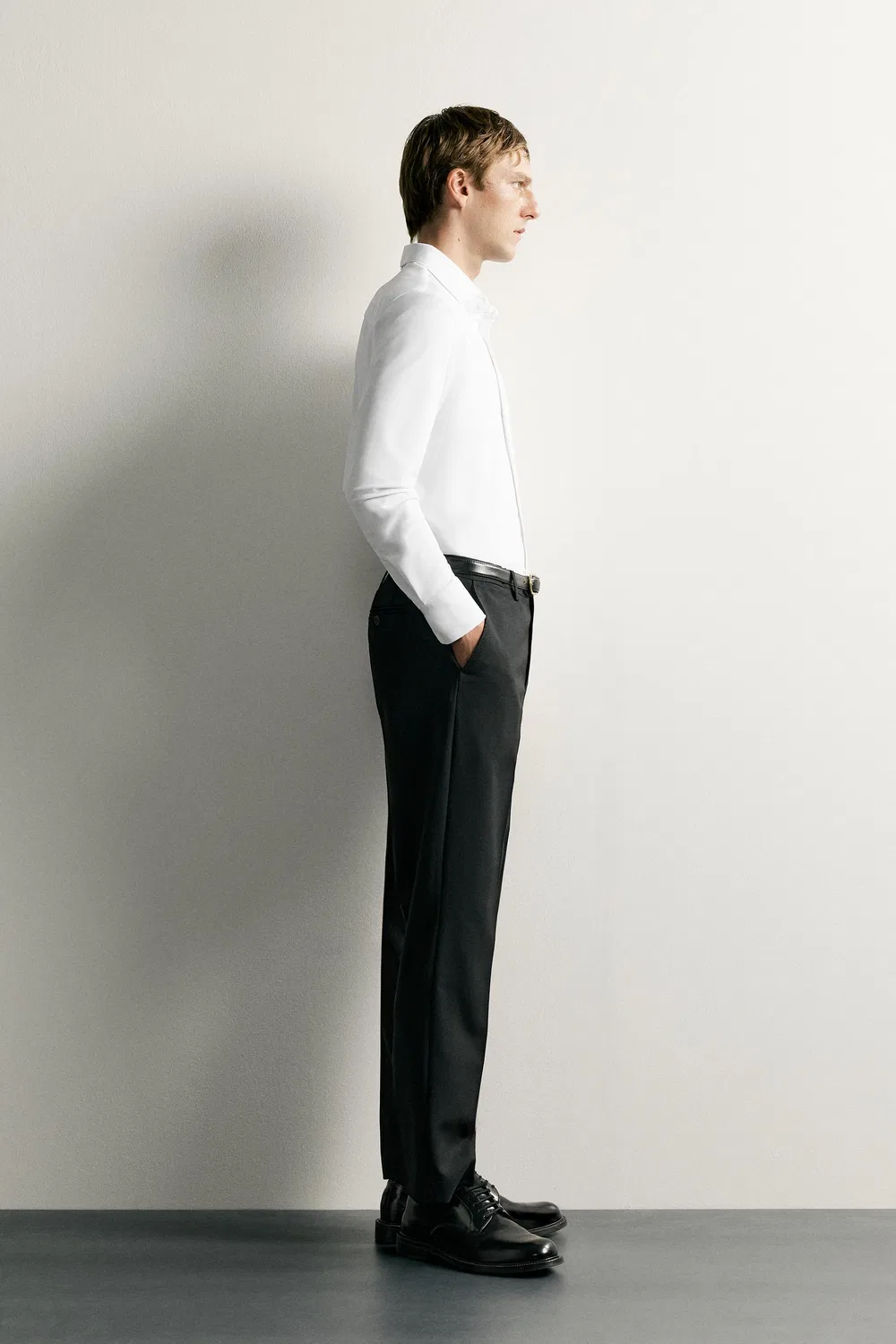 Рубашка стандартного кроя с жесткой структурой ZARA, White — фото 4