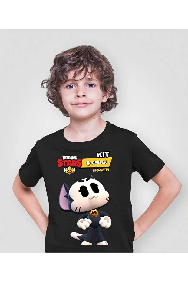 Детская футболка с принтом Brawl Stars Kit Home, Black — фото 3