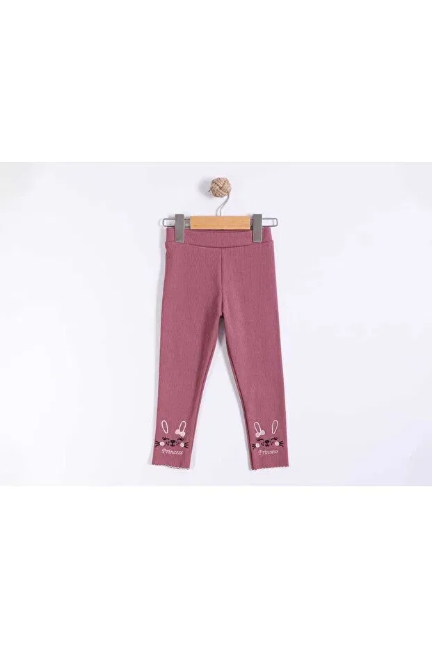 Детские леггинсы для девочек с вышивкой Rabbit embroidered legs zigzag lycra ribbed ribbed Cevval Minigirls, Tavsanli Pink