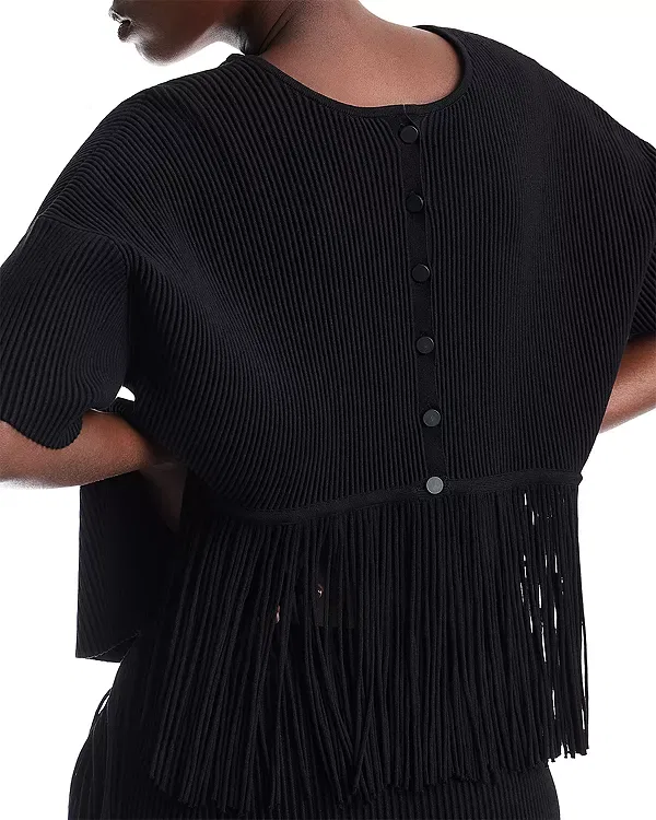 Женский кардиган с бахромой Elbow-length sleeves Emporio Armani, черный — фото 4