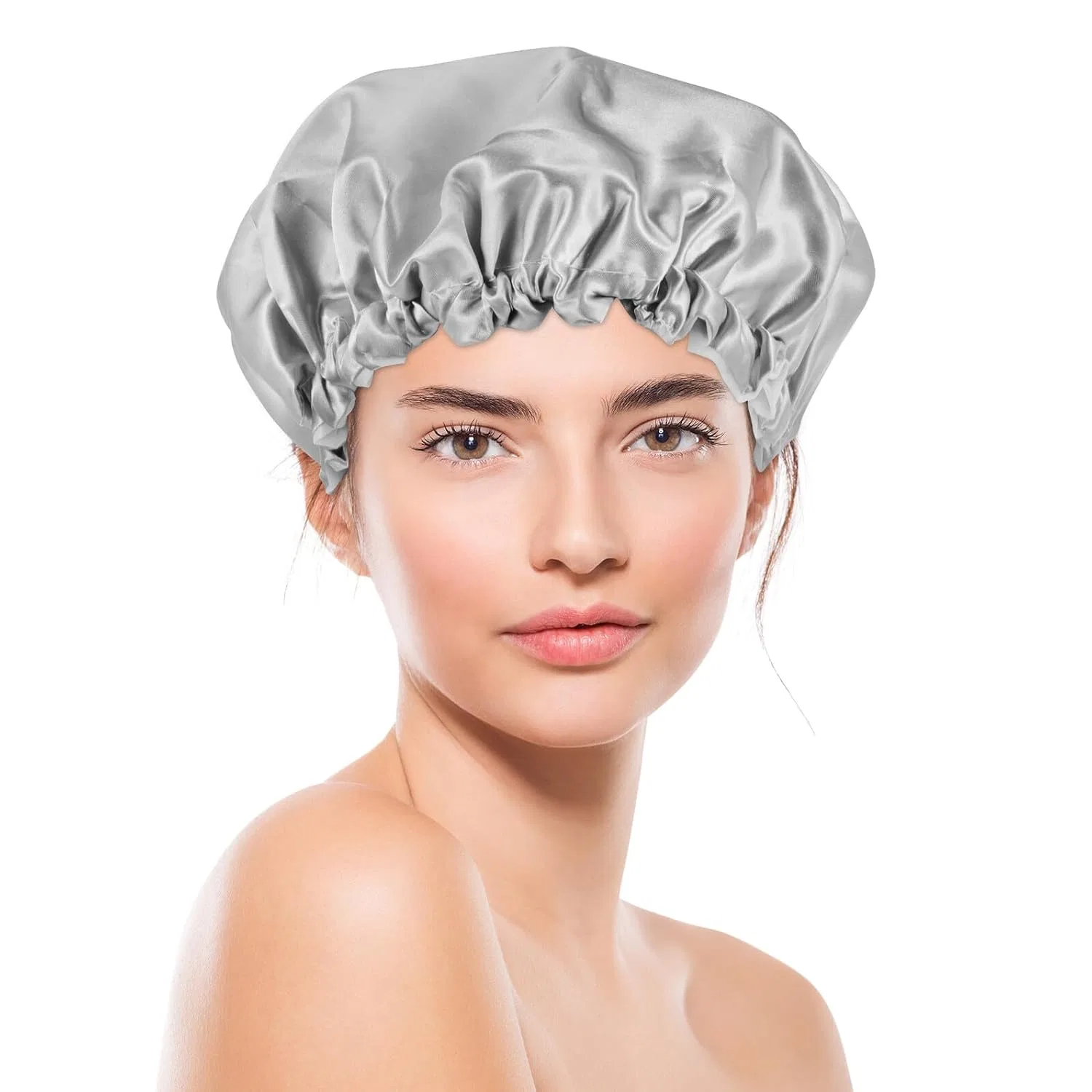 Эластичные шапочки для душа, 3 шт, DECORNIJIA, Satin, 32x32 см, Розовый/Серый — фото 2