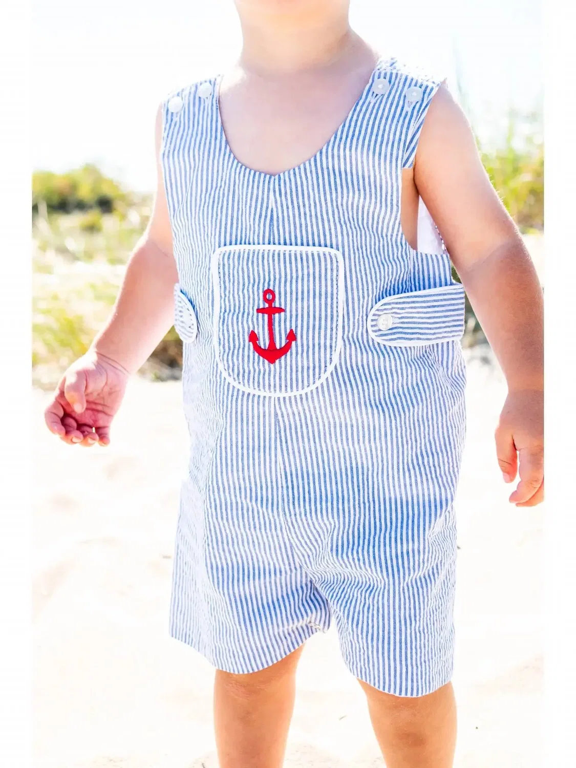 Детский боди-комбинезон для мальчиков с вышивкой якоря Anchors Away Maddie & Connor Co., Light Blue