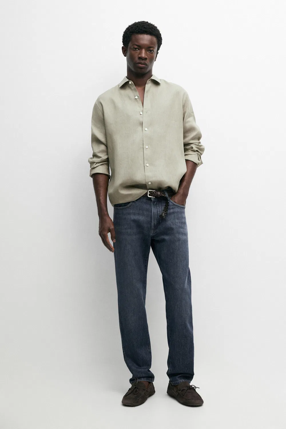 Джинсы Massimo Dutti Enzymatic Tapered Fit, глубокий синий — фото 2