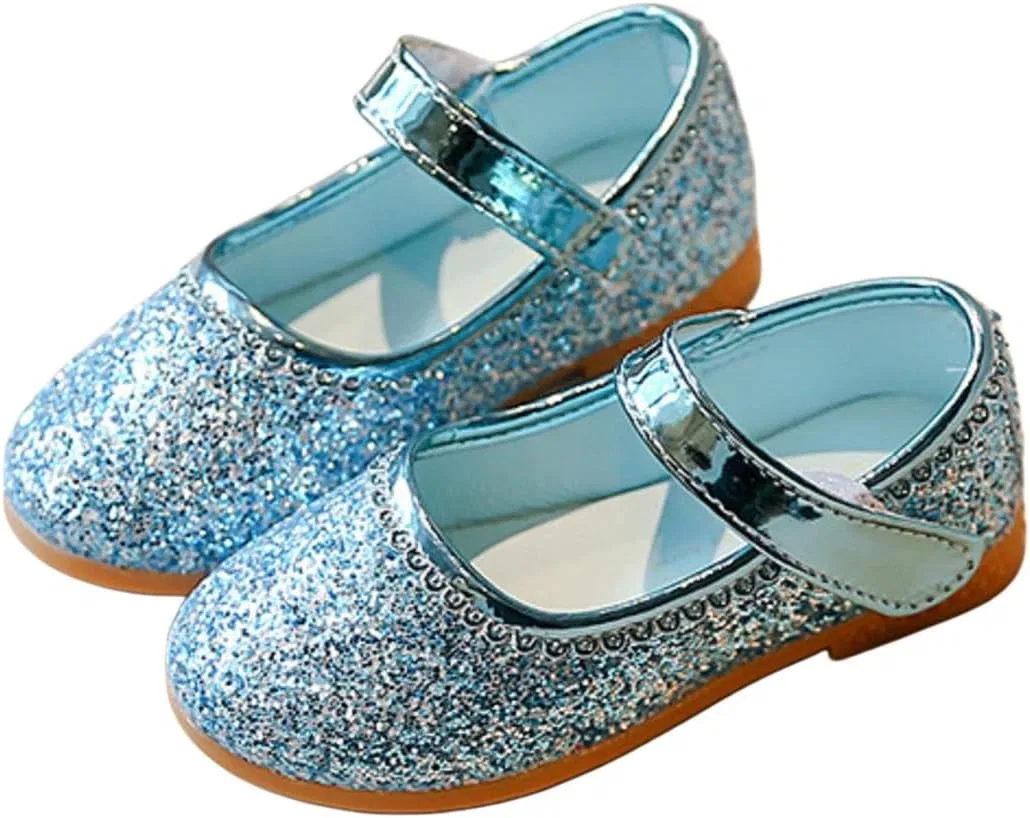 Детские туфли Мэри Джейн с блестками Flower Girl Glitter Flats, Blue