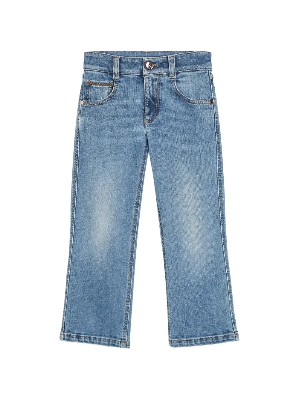 Расклешенные джинсы с декором Monili Brunello Cucinelli Kids, синий