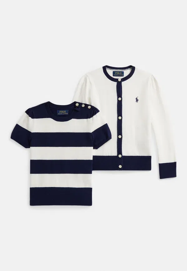 Комплект из свитера и кардигана в полоску Polo Ralph Lauren, Paper White/Newport темно-синий