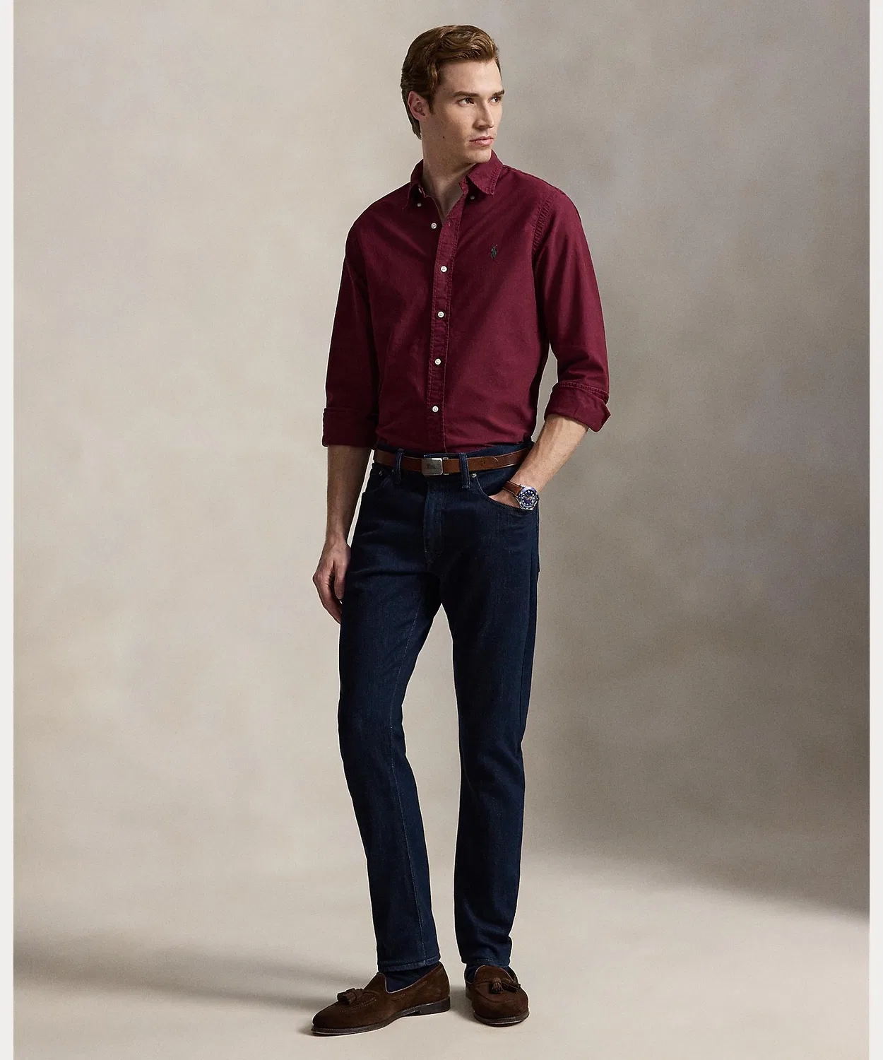 Мужская рубашка оксфорд с длинным рукавом классическая POLO RALPH LAUREN, Red — фото 3