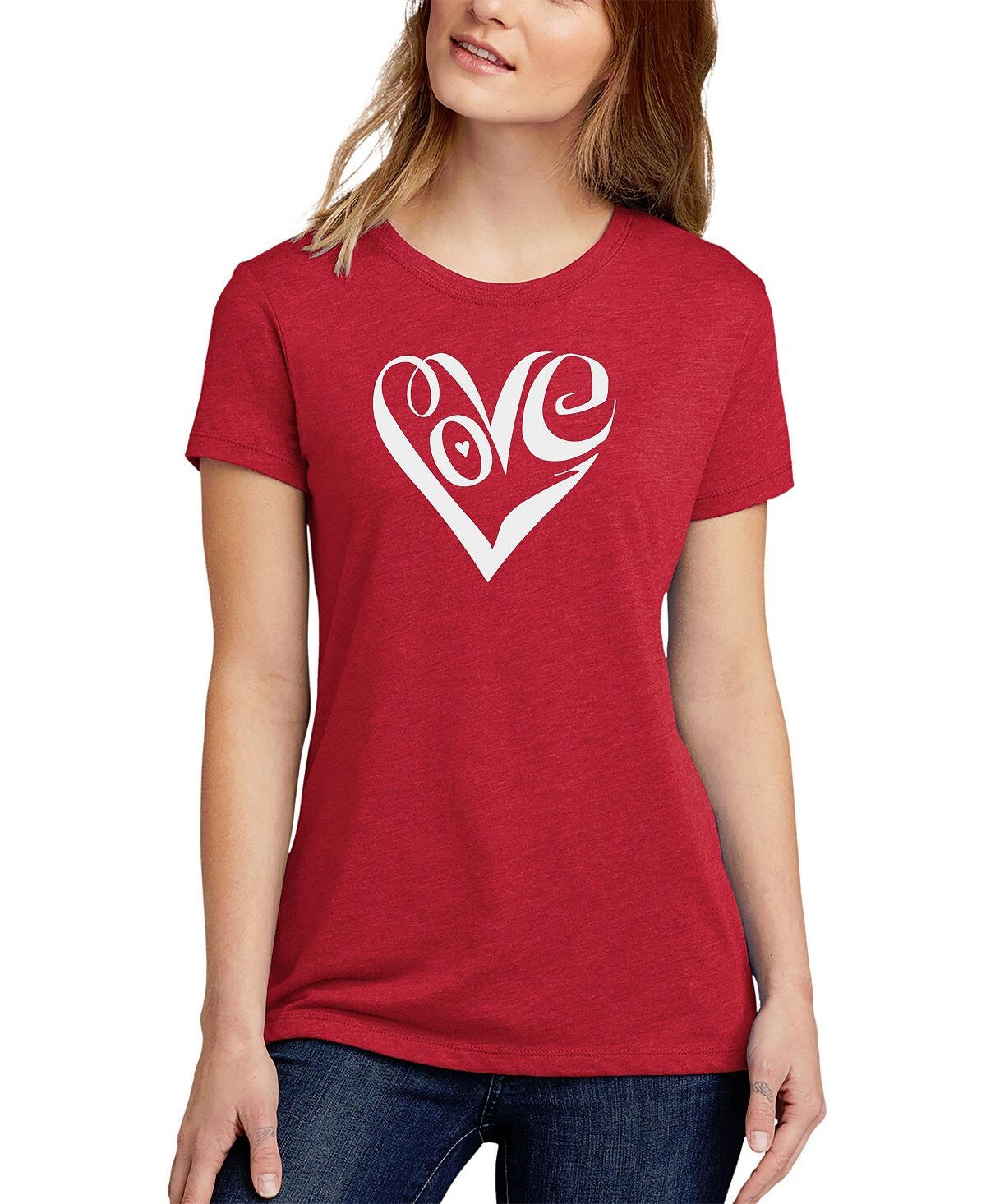

Женская футболка premium blend word art script love heart LA Pop Art, красный