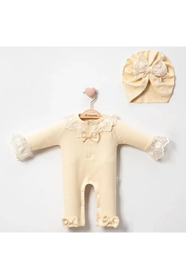 Детский комплект комбинезонов с кружевом Yukobaby Bebeğiniz Için En Doğalı, Beige