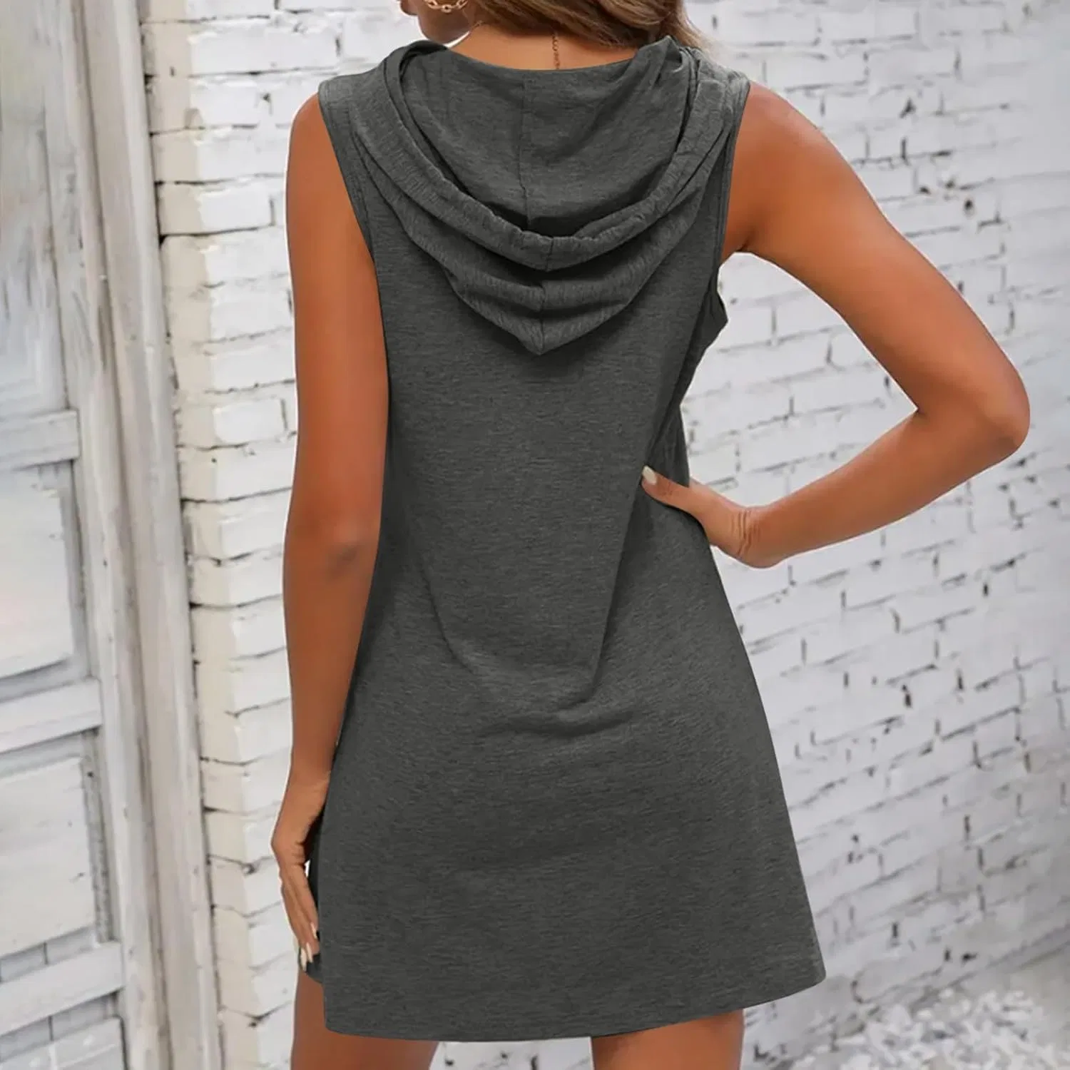 Женское летнее платье без рукавов с капюшоном, Dark Gray — фото 3