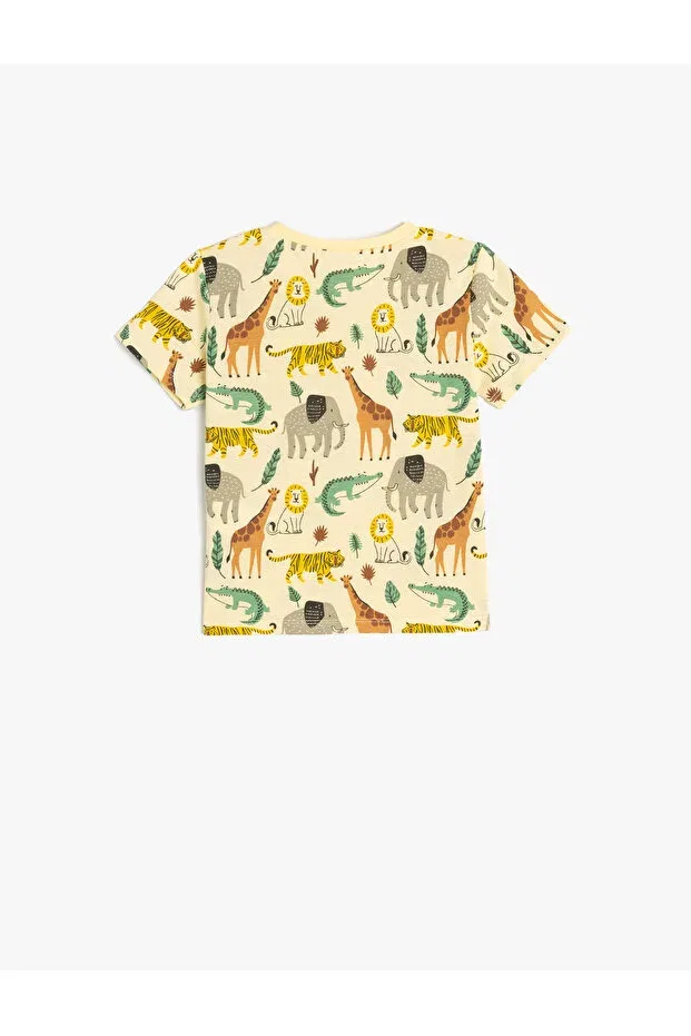 Детская футболка с принтом Animals Printed Koton, Yellow Patterned — фото 2