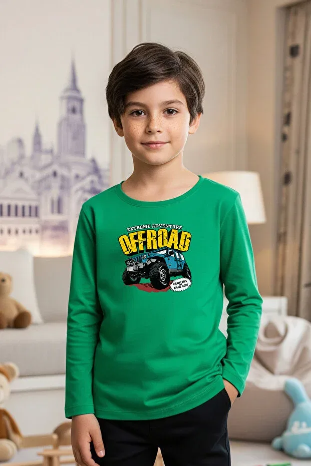 Детские свитшот для мальчиков с принтом 3-предметный набор Fyk Kids, Green-Gray-Red — фото 2