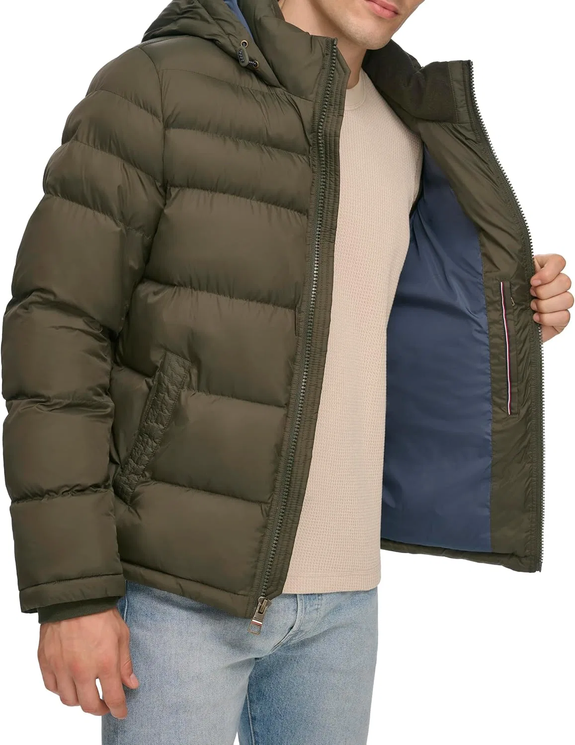 Мужская куртка-пуховик с капюшоном Tommy Hilfiger, оливковый — фото 4