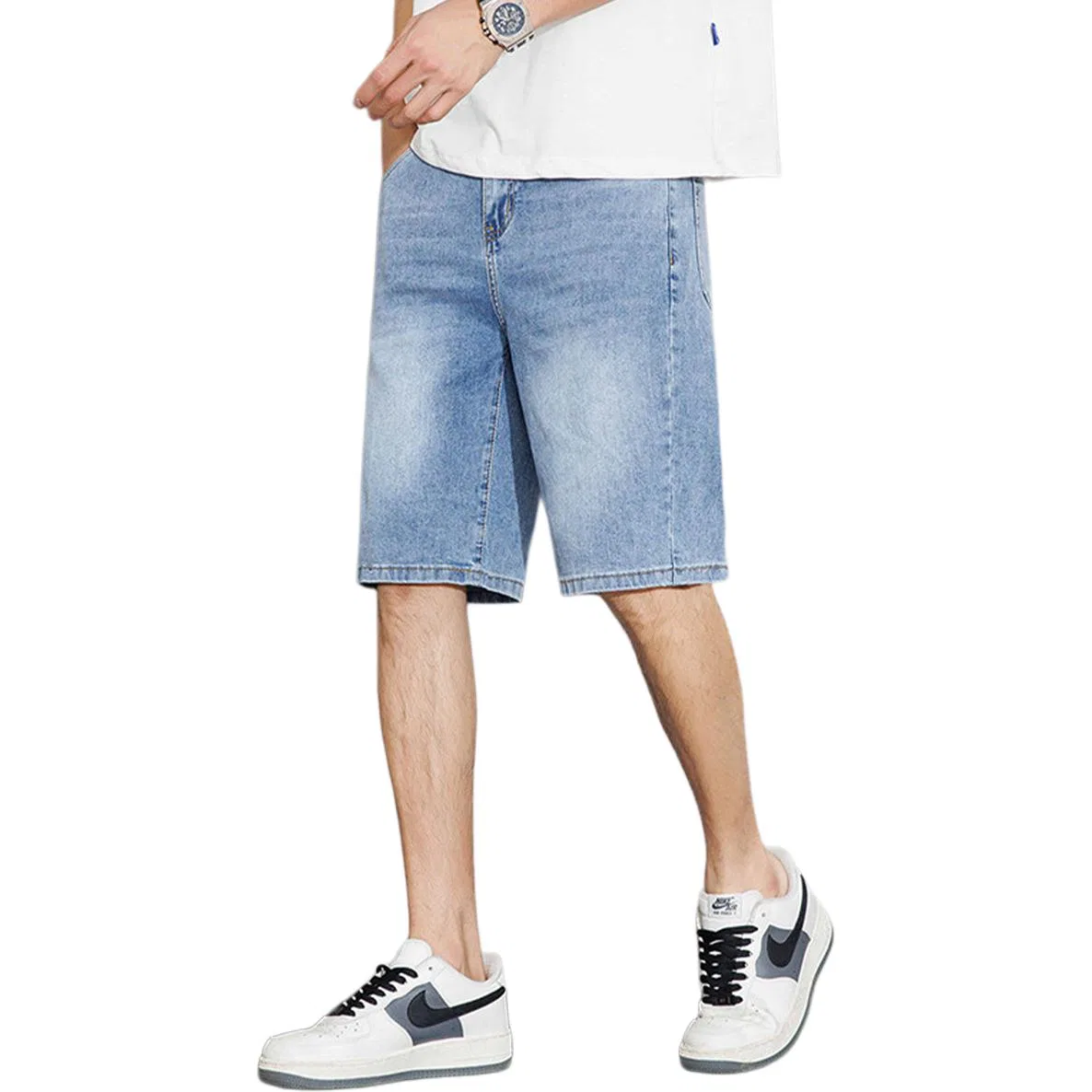 Детские шорты из денима Loose Five-Point Thin Straight Leg Denim Shorts Tonlion, Light Blue — фото 3